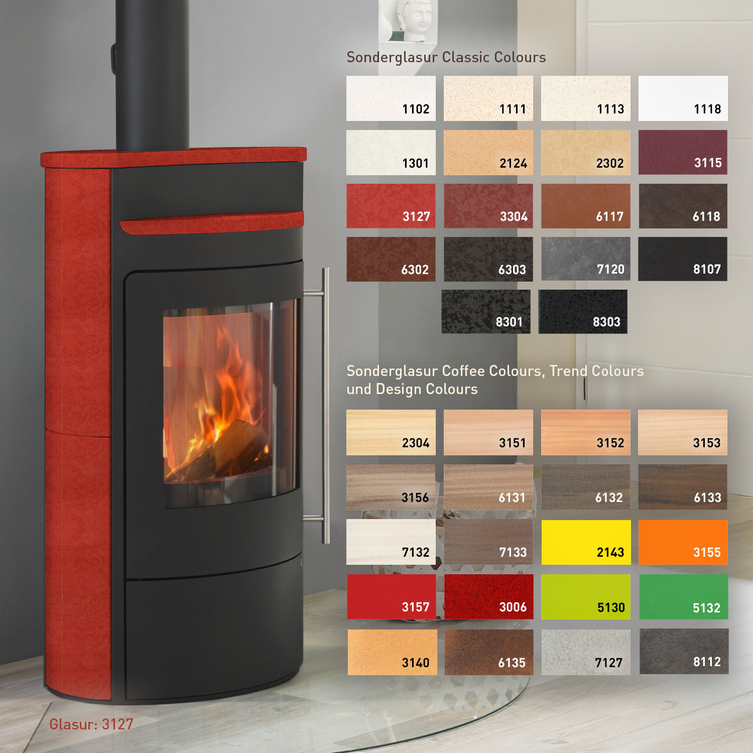 Olsberg Tecapa II Compact Kaminofen Stahltür / Keramik Sonderglasur
