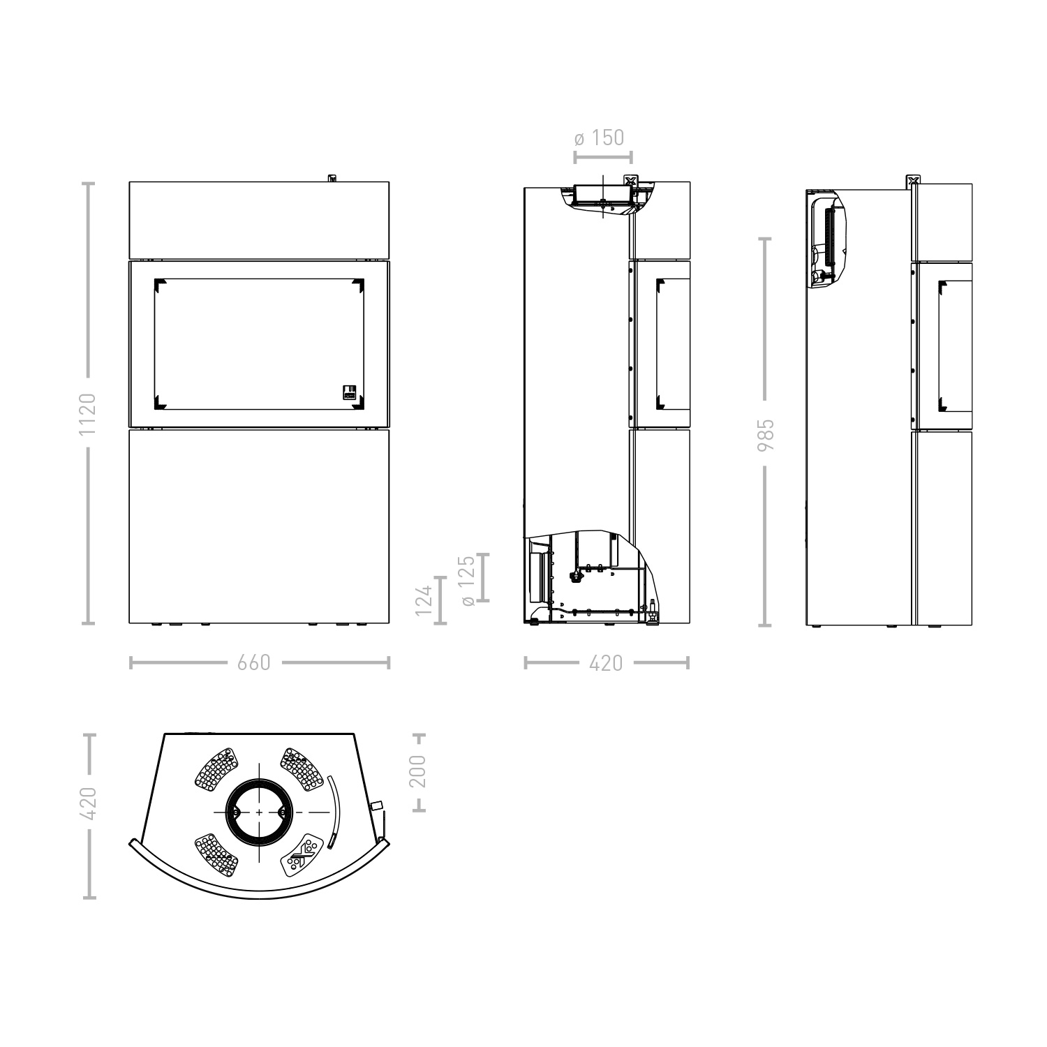 Austroflamm Fynn Xtra 2.0 Kaminofen Stahl Schwarz / Keramik Turmalin Rille Glänzend