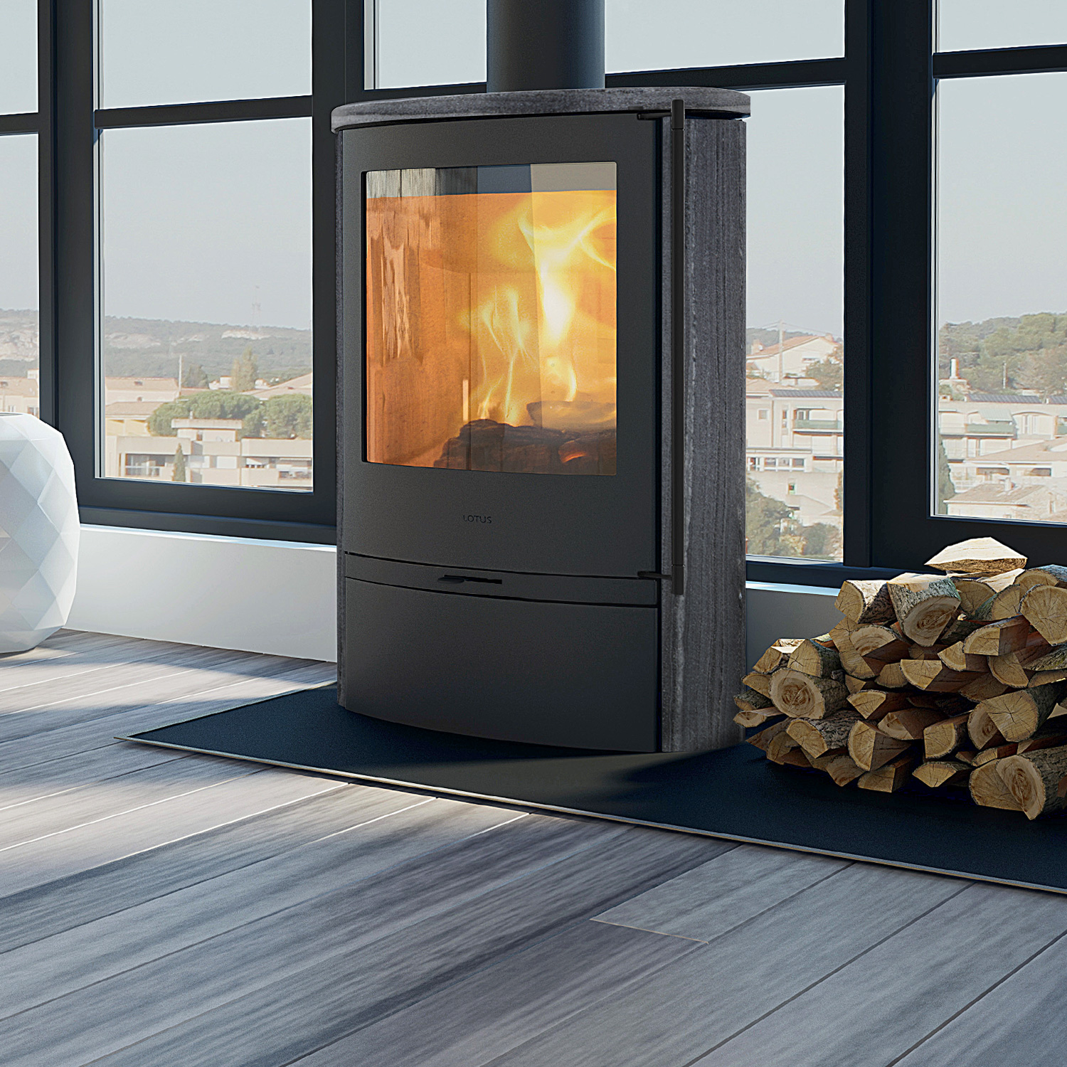 Lotus Jubilee 35 Kaminofen Schwarz / Indian Night, RR hinten od. RR oben