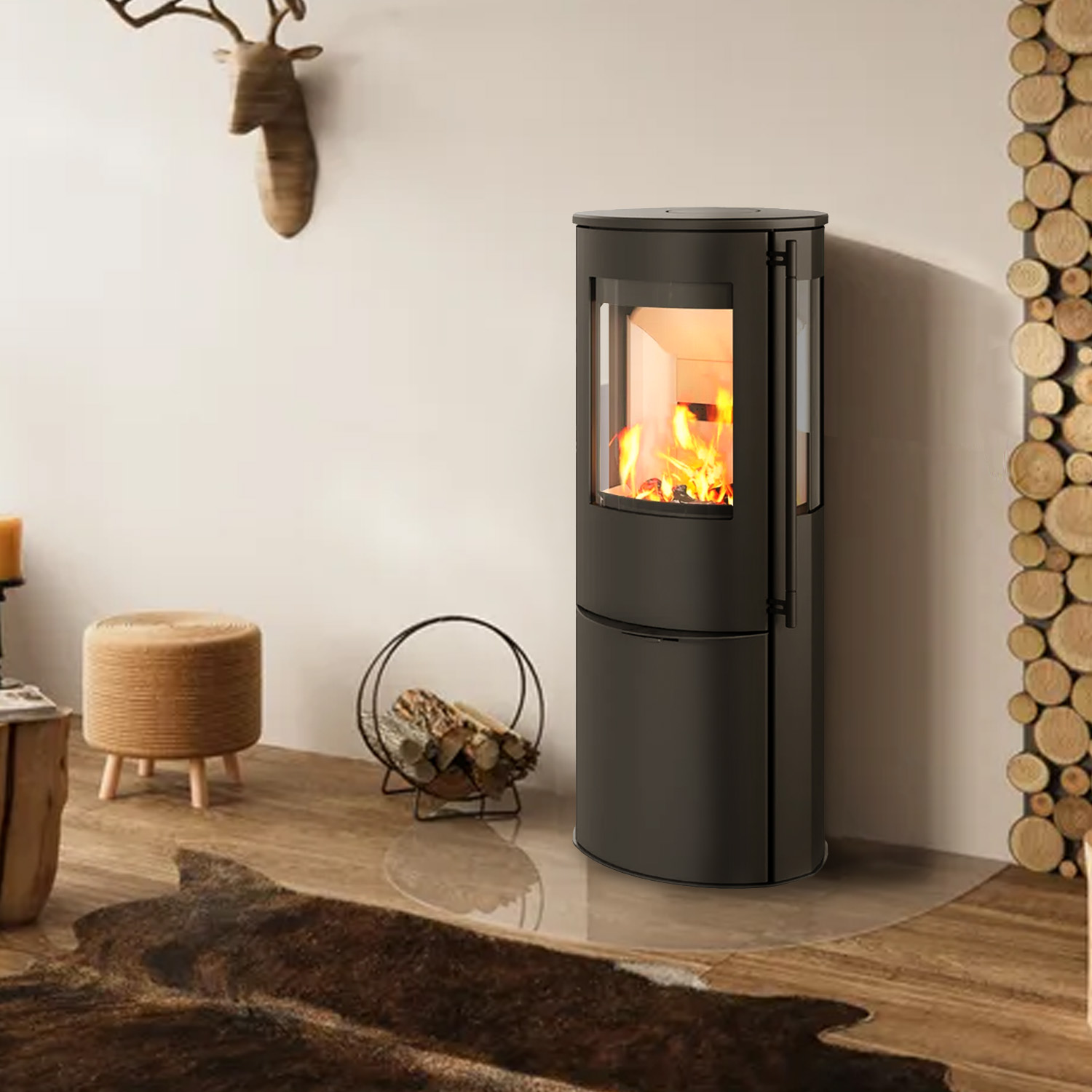 Lotus Kaminofen Liva 6 G Stahl Schwarz / Seitenglas, DIBt, RR hinten od. RR oben / optional Griffvarianten