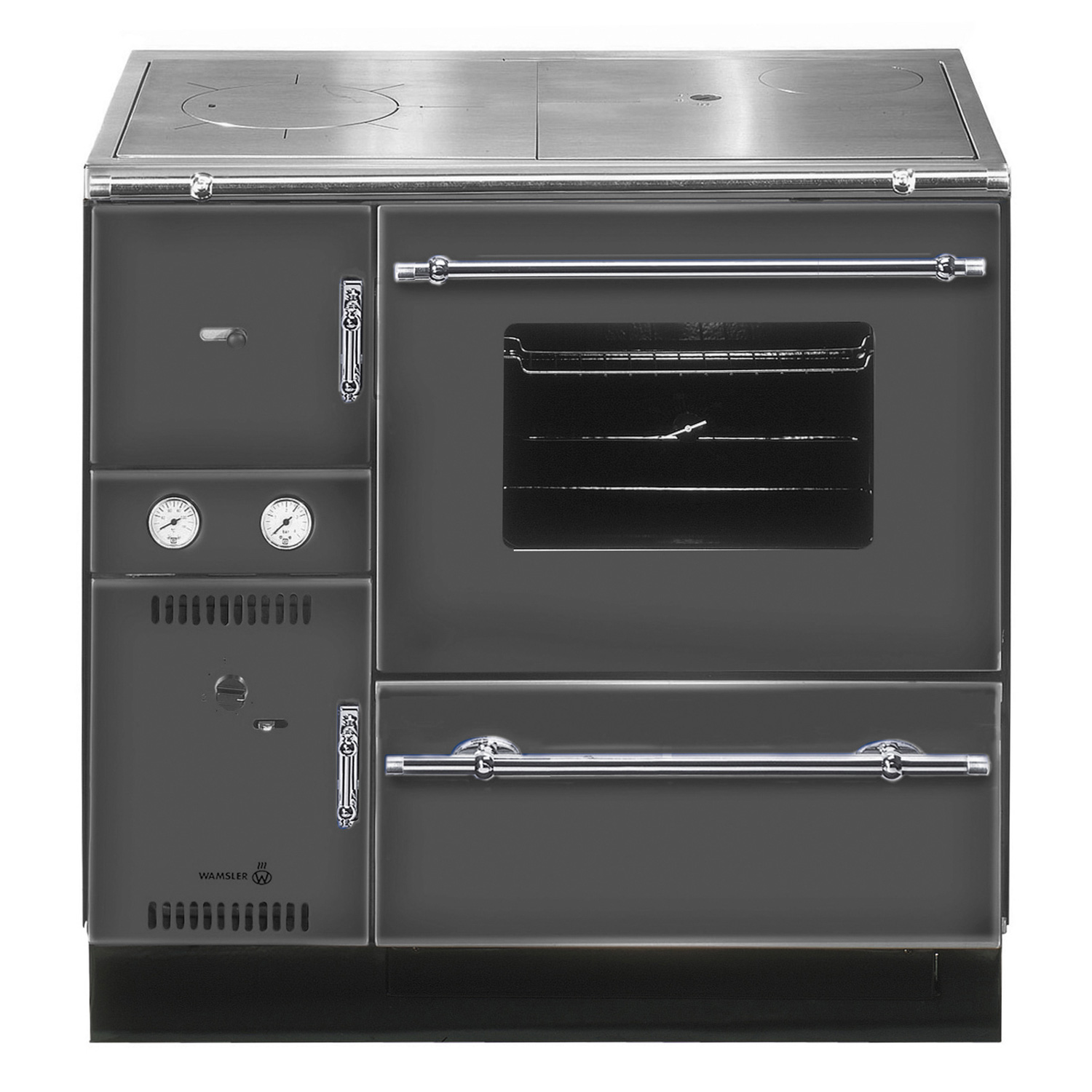Wamsler K 148 CL Küchenofen wasserführend Anthrazit / Chrom, Rauchrohr rechts Wamsler K 148 CL Küchenofen wasserführend Anthrazit / Chrom, Rauchrohr rechts