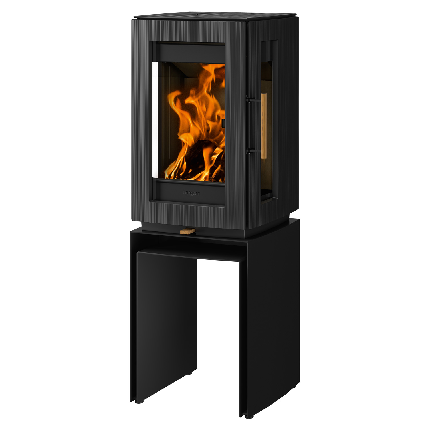 Hergom Glow Kaminofen Gusseisen Schwarz mit Bankerhöhung Hergom Glow Kaminofen Gusseisen Schwarz mit Bankerhöhung