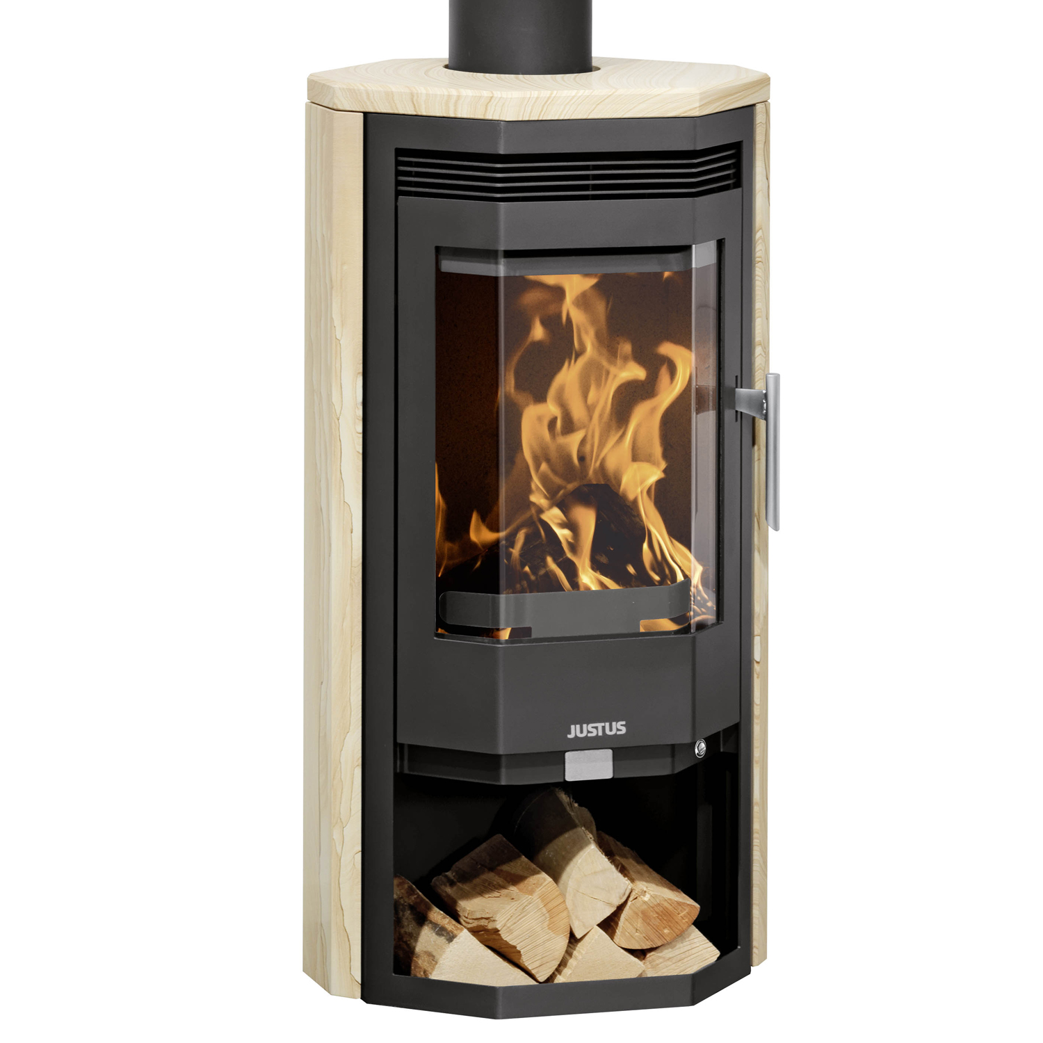 Justus Usedom 5D Kaminofen Stahl Schwarz / Sandstein Justus Usedom 5D Kaminofen Stahl Schwarz / Sandstein