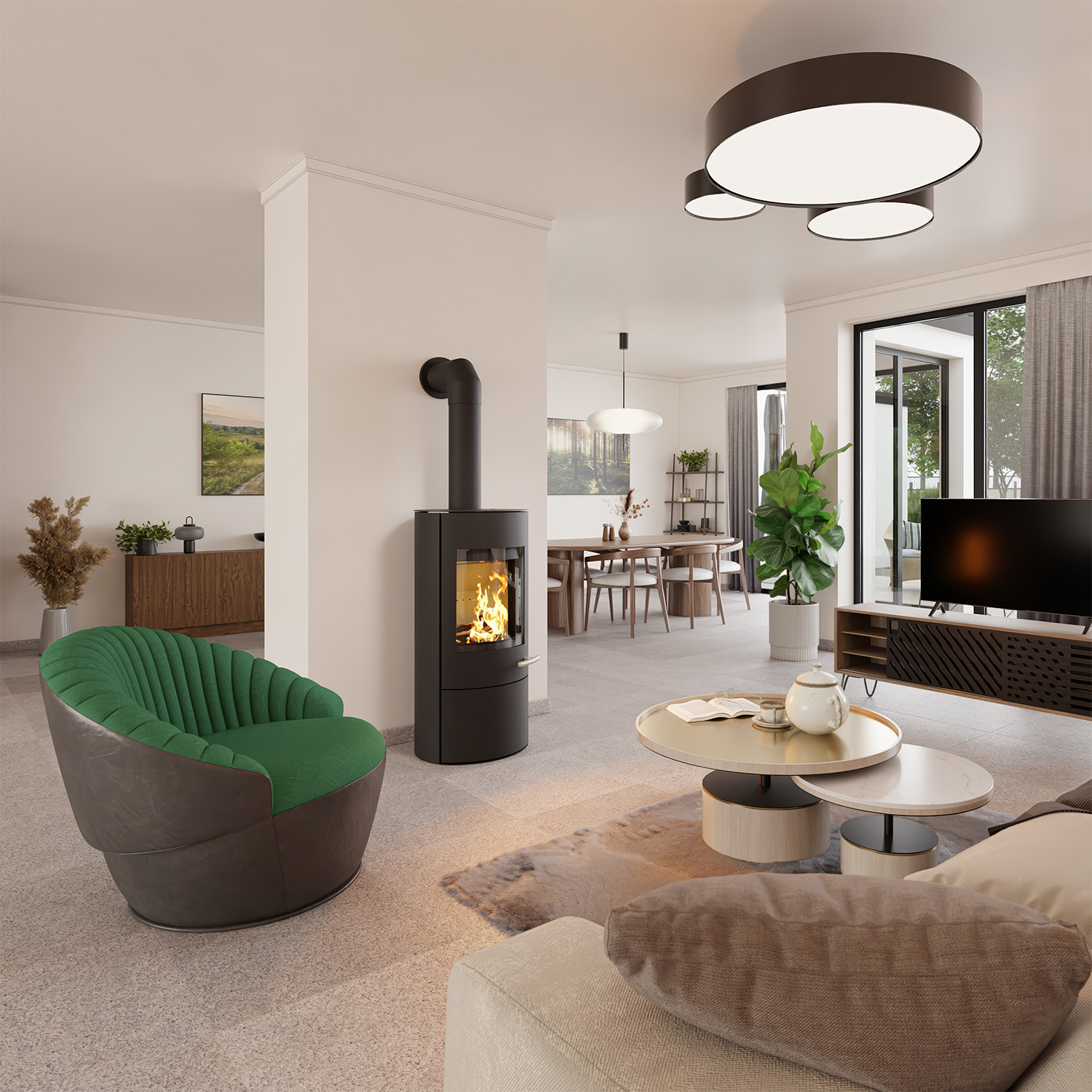 Haas+Sohn SOLIDO Stahl Kaminofen mit Kochplatte mit Holzfach und Türe tief-schwarz