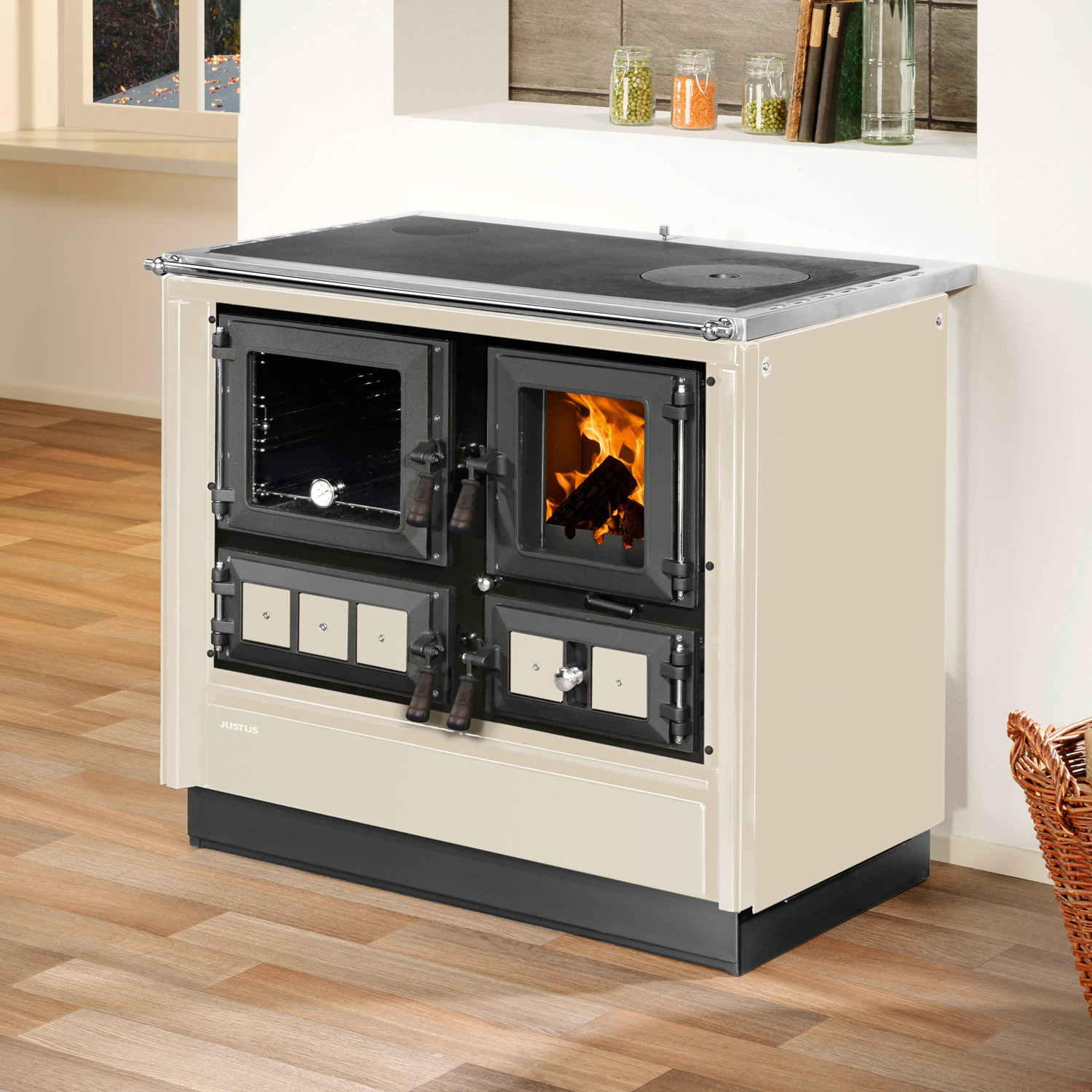 Justus Rustico-90 2.0 Küchenofen Stahl Creme, Backfach links