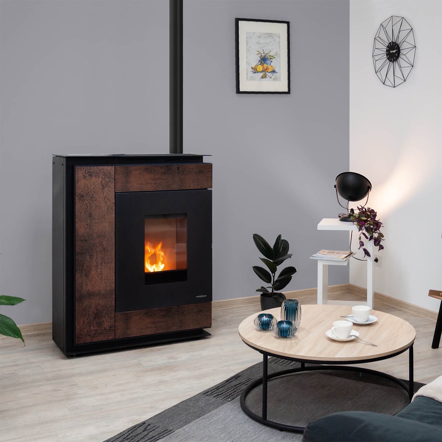 Oranier Boreas Aqua Wasserführender Pelletofen Sintered Stone Korten, Rauchabgang oben Oranier Boreas Aqua Wasserführender Pelletofen Sintered Stone Korten, Rauchabgang oben