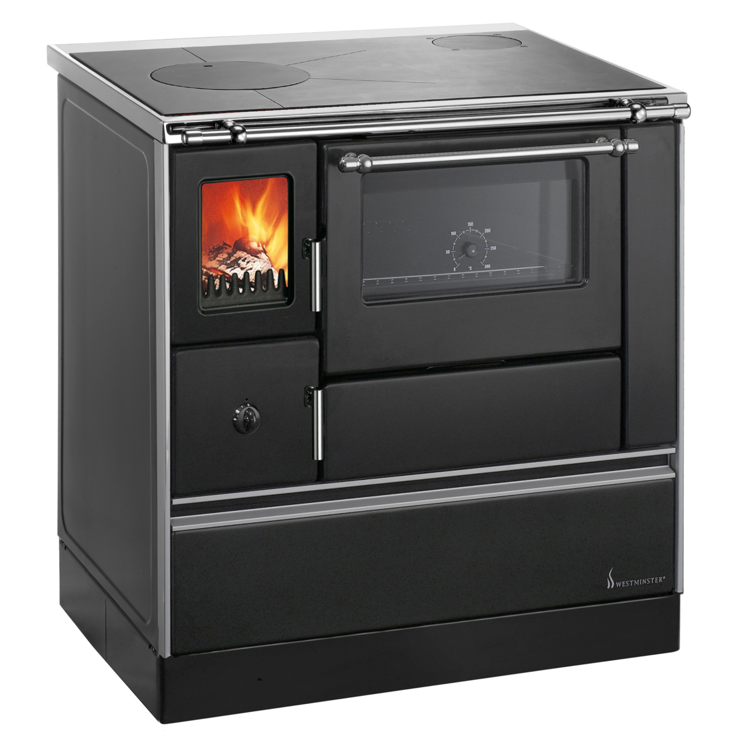 Westminster K 176 F/A 90 Küchenofen Stahl Schwarz, Stahlkochfläche, Backfach rechts Westminster K 176 F/A 90 Küchenofen Stahl Schwarz, Stahlkochfläche, Backfach rechts