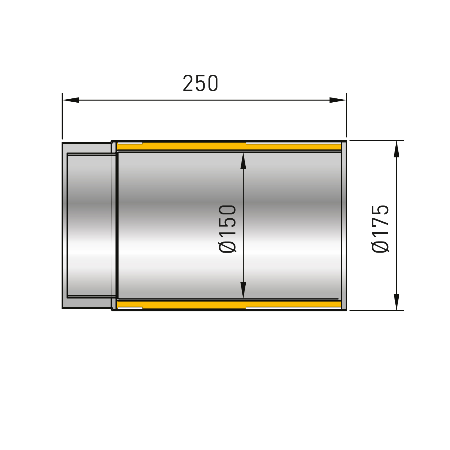 Raik Izoker Längenelement 150mm schwarz doppelwandig L: 250mm für Rauchrohr / Ofenrohr
