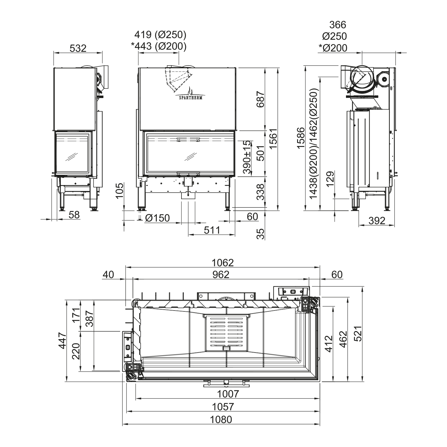 Spartherm Varia 2L-100h 2.0 Kamineinsatz Ecke