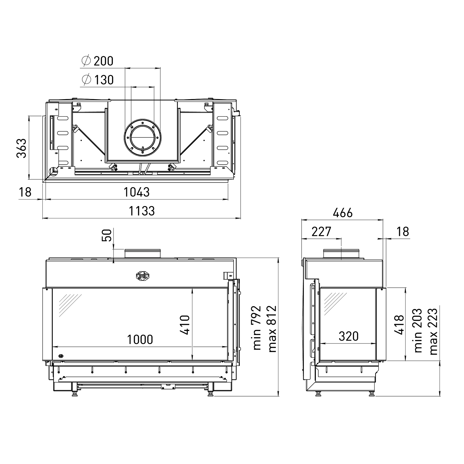 Spartherm DRU Metro 100XT/2-41 RCH Gas-Kamineinsatz G20 / Links / Ceraglas / Clear View