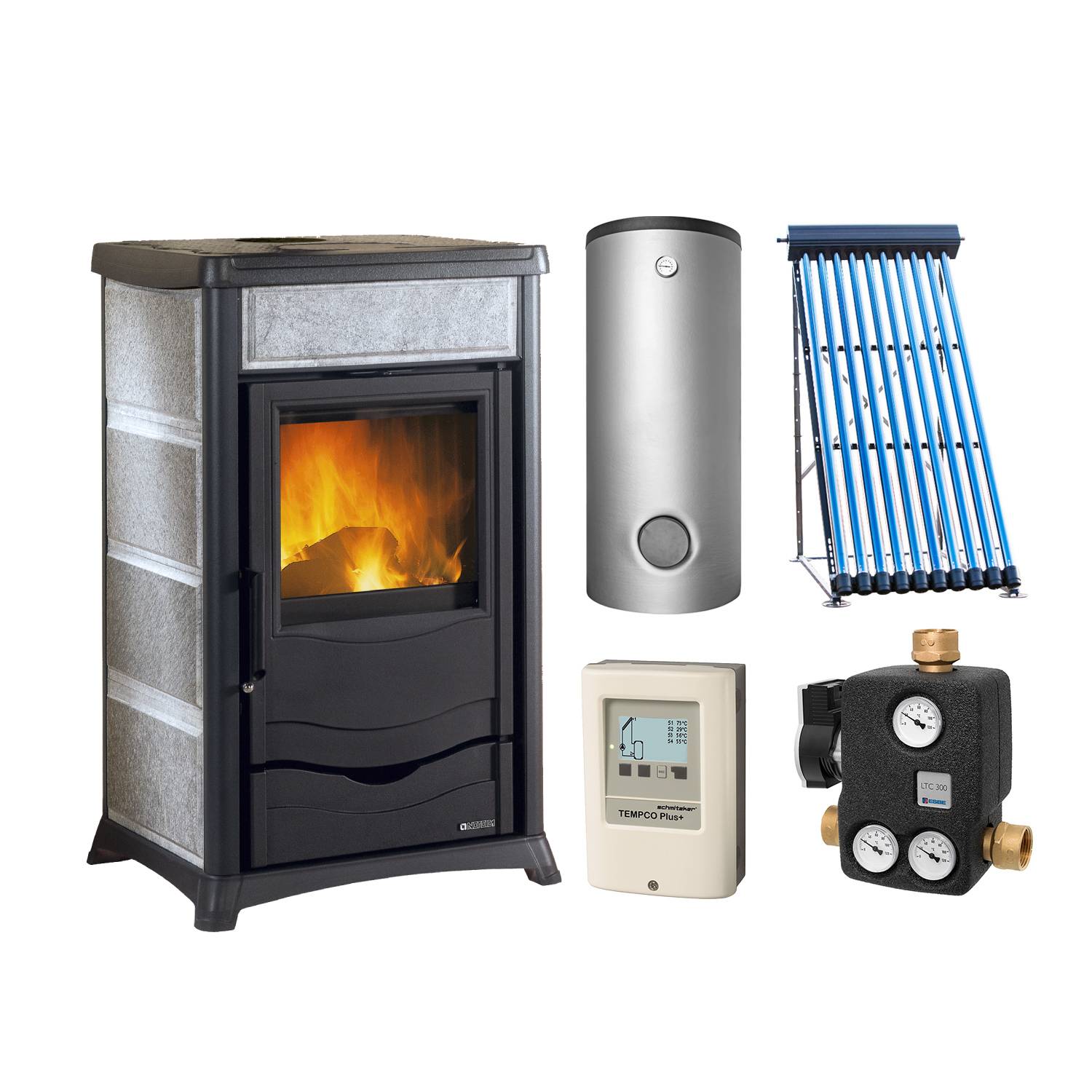 La Nordica Termorossella Plus EVO DSA 16 Speckstein + Solarthermie-Set 4 (15,17 m²) + Pufferspeicher TPSR 825 + SWT