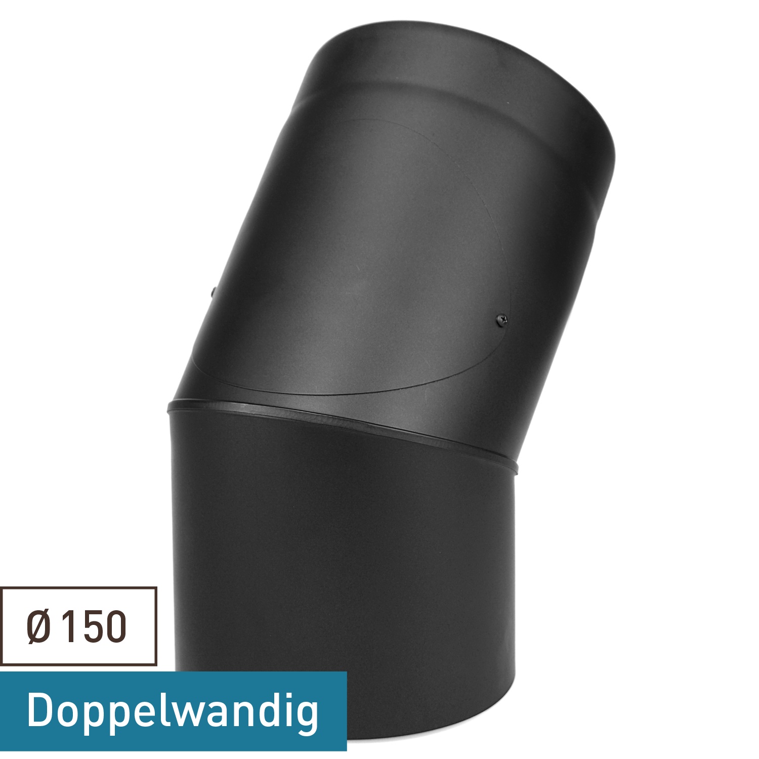 Raik Coltherm Rauchrohrbogen 150mm schwarz doppelwandig 45° mit Tür für Rauchrohr / Ofenrohr