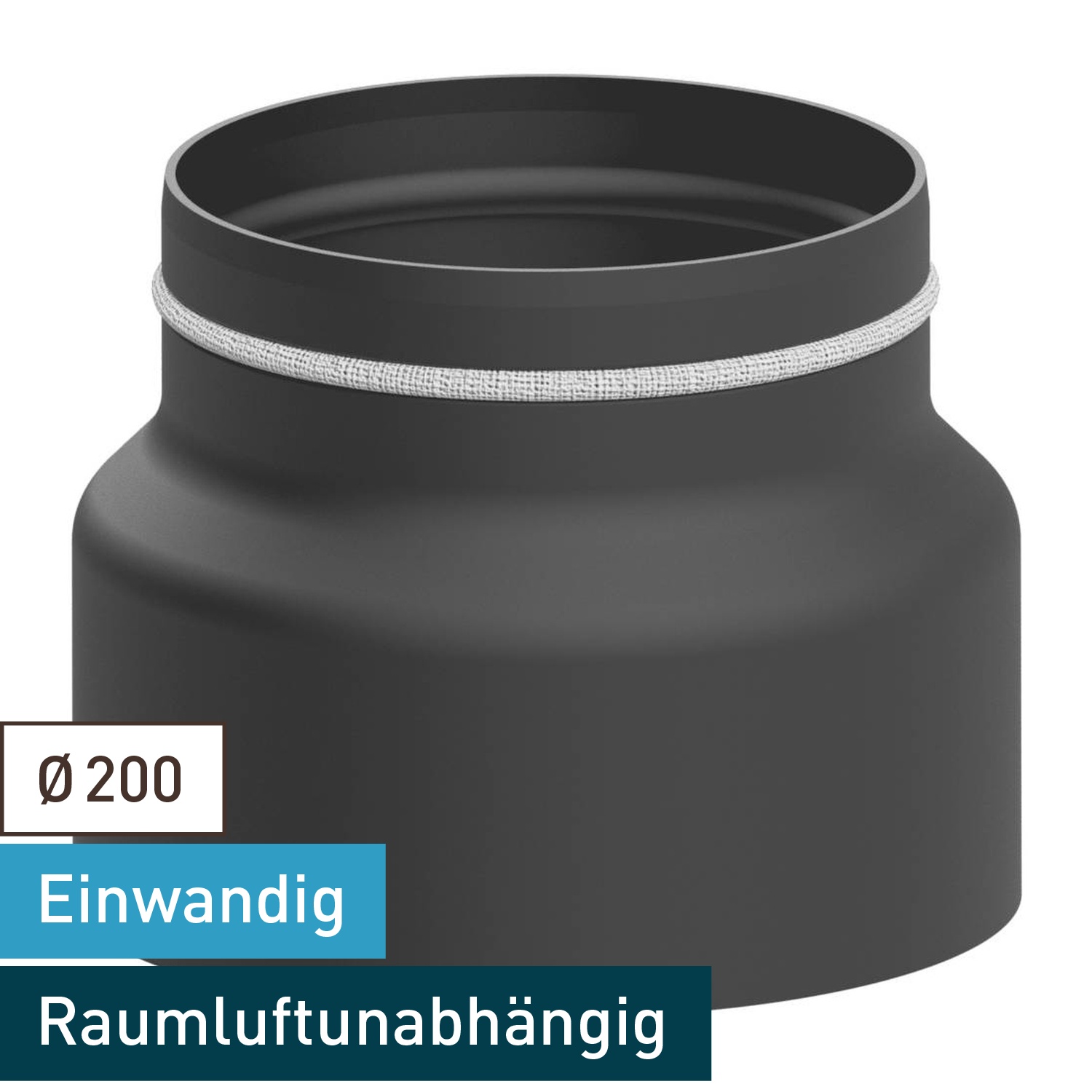 Raik Lifestyle Reduktion Durchmesser 200w/Durchmesser 150e 2,00mm l=145mm mit Dichtung grau für Rauchrohr/ Ofenrohr