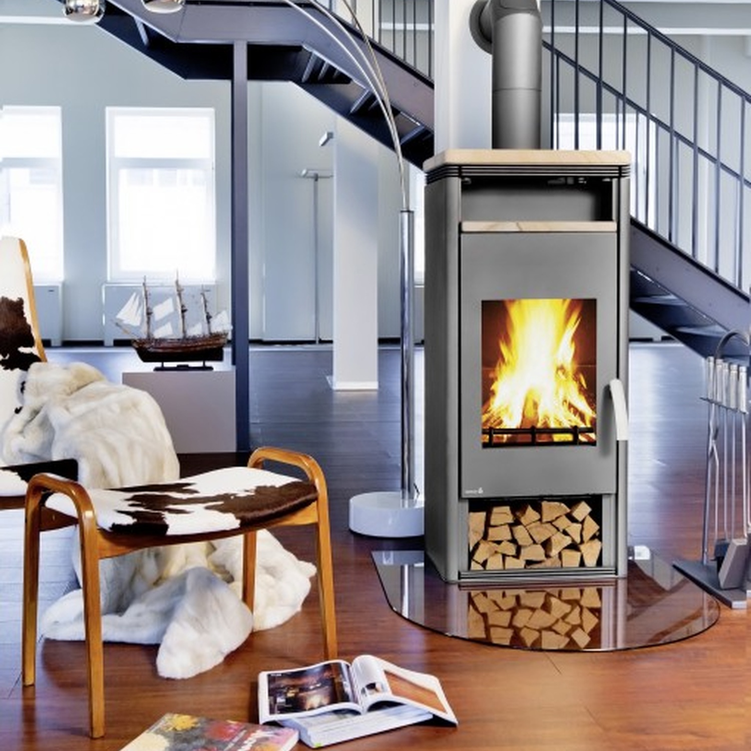 Wamsler Kaminofen Fulgor grau mit Sandstein