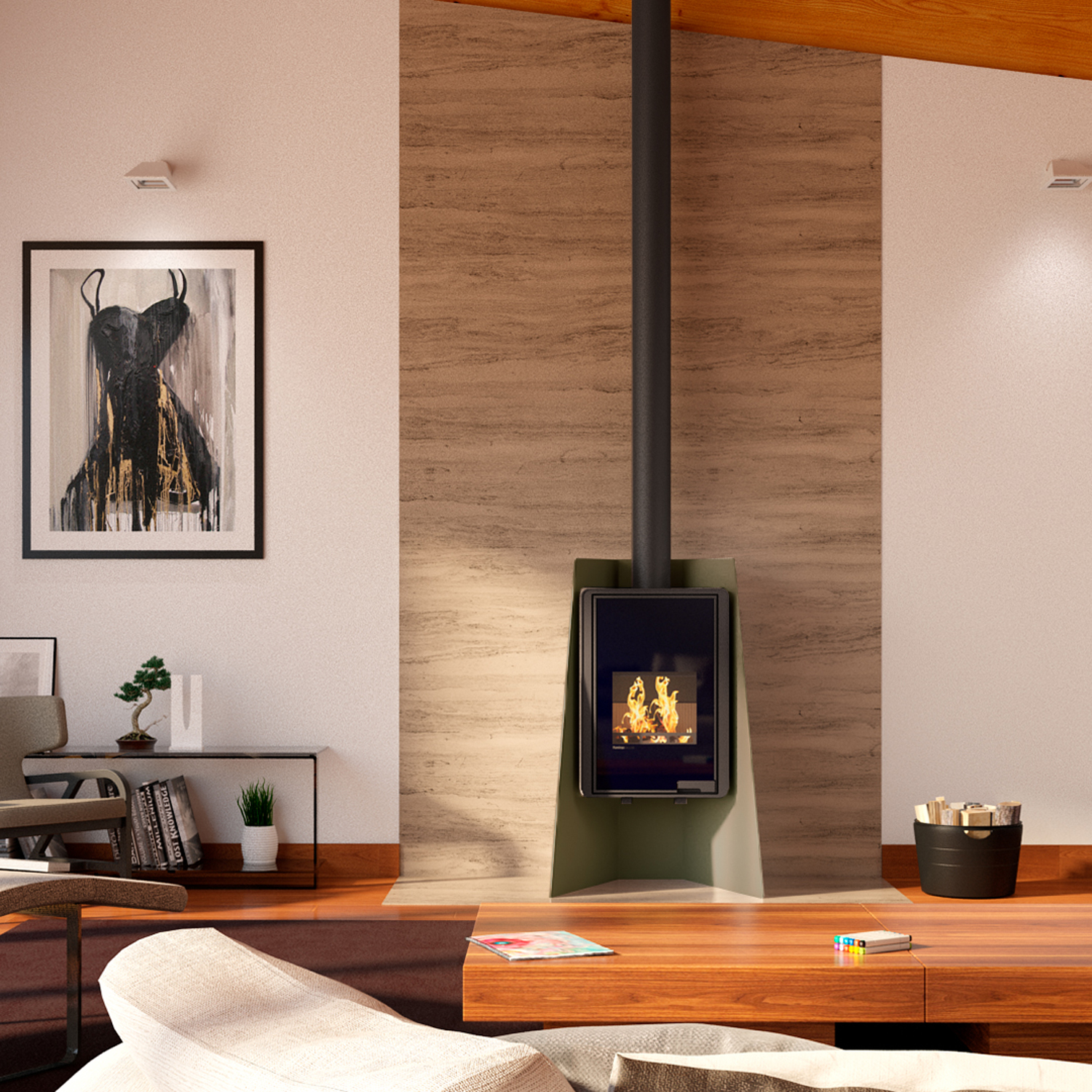 HS Flamingo Deluxe Island Kaminofen Olive