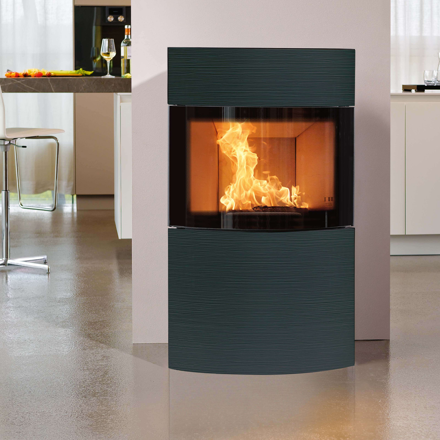 Austroflamm Fynn Xtra 2.0 Kaminofen Stahl Schwarz / Keramik Rille Schwarz