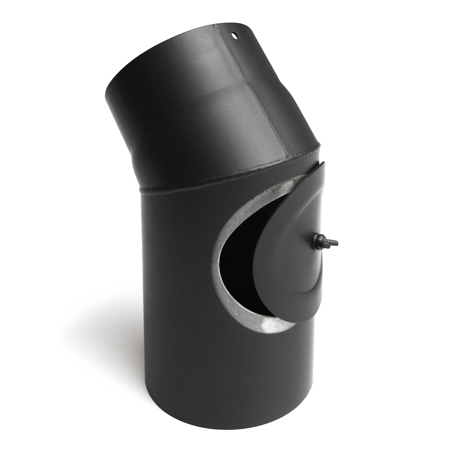 Raik Basic Rauchrohrbogen 200mm schwarz 45° mit Tür für Rauchrohr / Ofenrohr