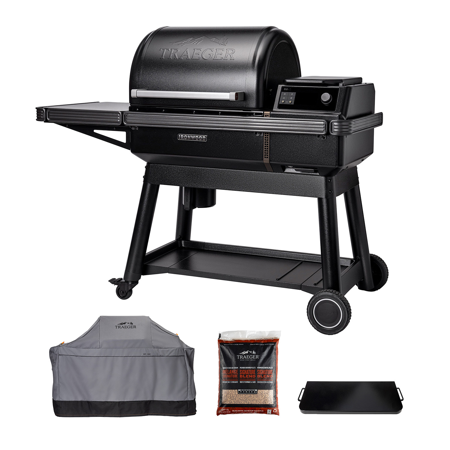 Traeger Ironwood inkl. Abdeckhaube, klappbare Frontablage & 9kg Pellets