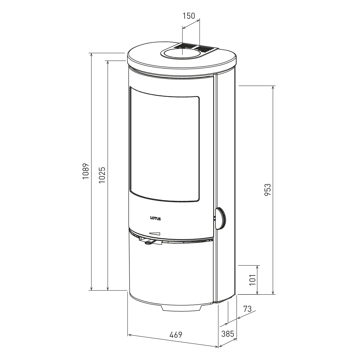 Lotus Prestige Basic S Kaminofen Grau/ Indian Night, DIBT, Griff Classic, RR hinten od. RR oben/ optionale Griffvarianten