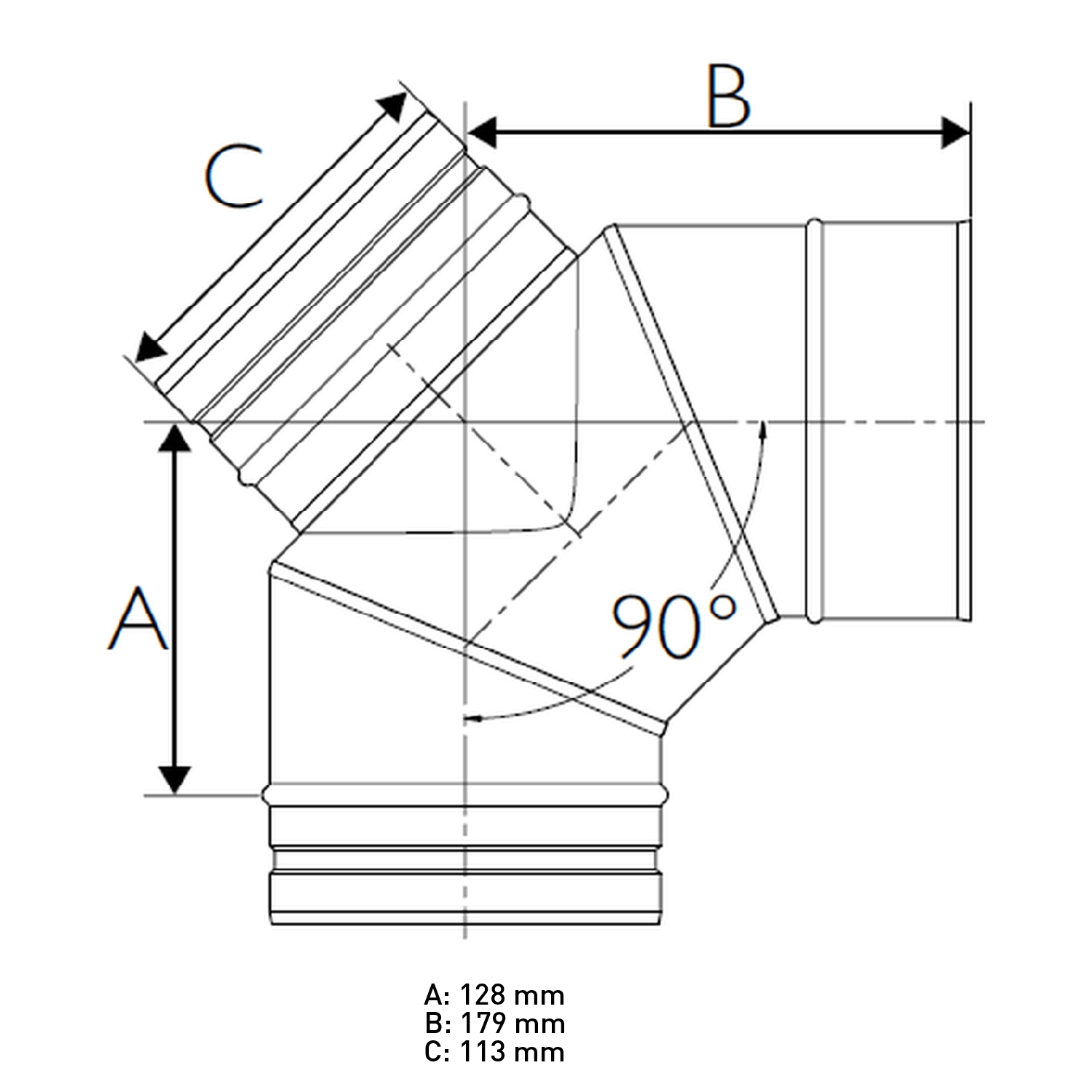 Schiedel PRIMA PLUS Inspektions-Bogen 90° H1 Ø113 mm einwandig matt