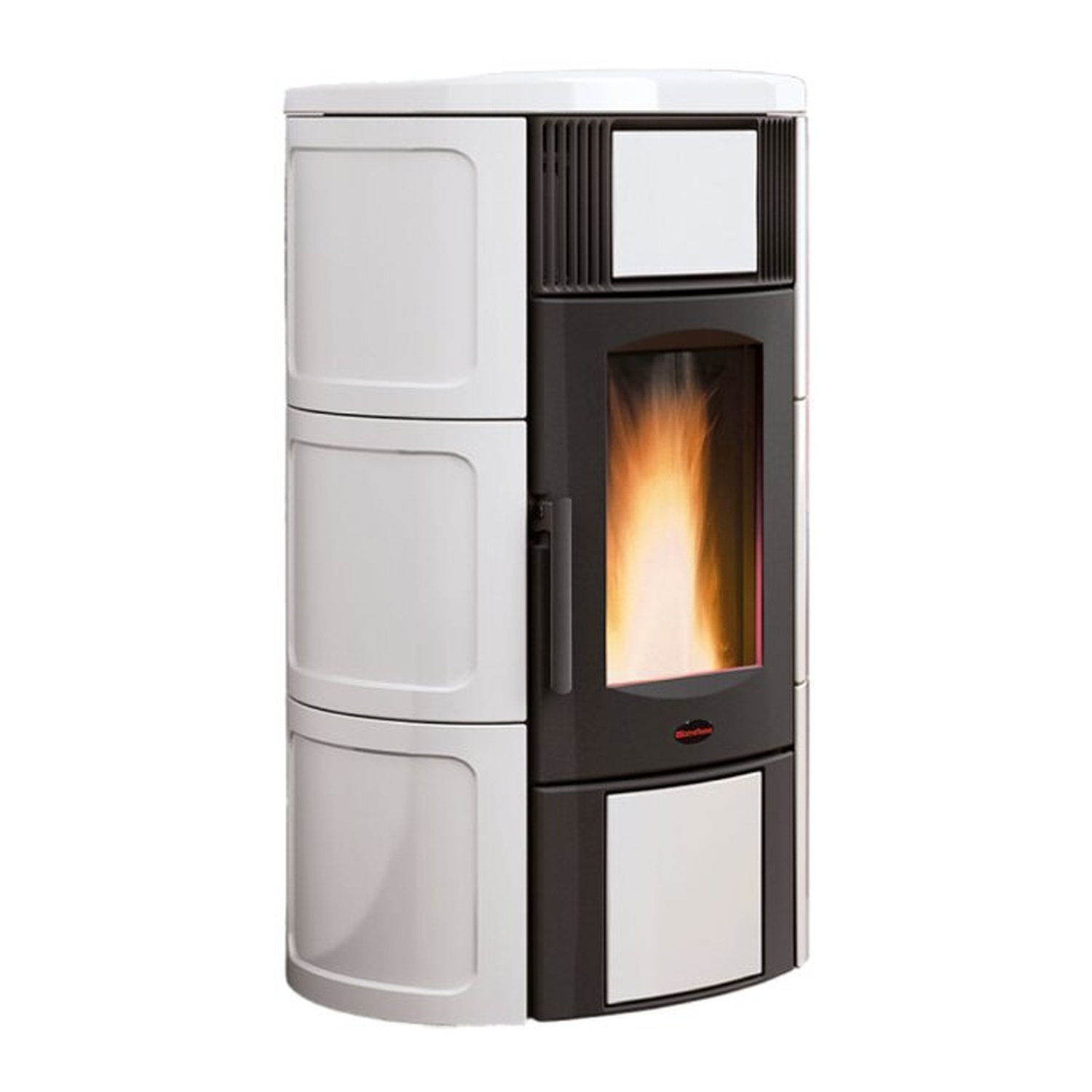 Extraflame ISIDE IDRO 5.0.16 wasserführender Pelletofen weiß - THKE/F 600 Kombi-Speicher montiert silber -Heizungsausdehnungsgefäß 80 L