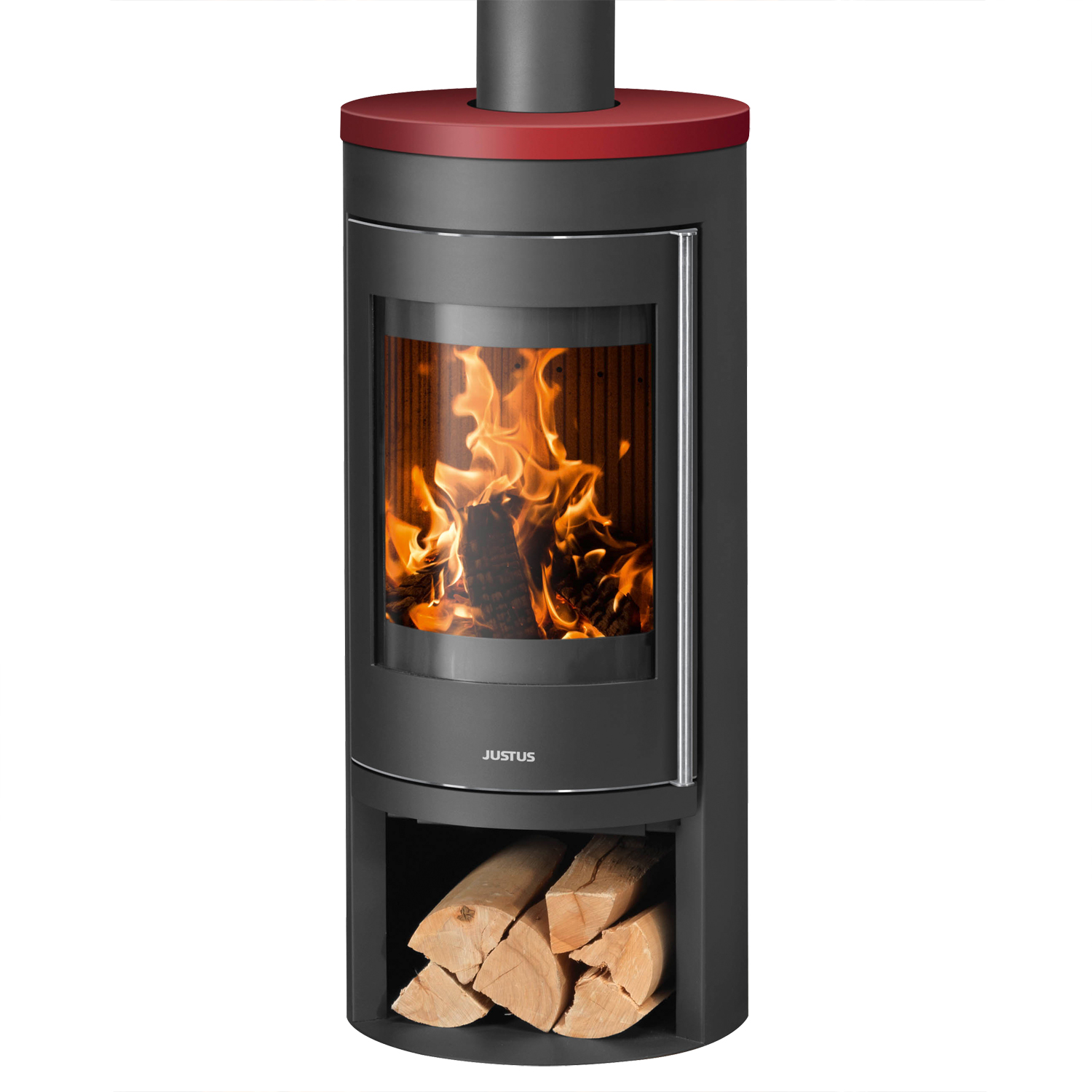 Justus Mino 2.0 Kaminofen Stahl Schwarz mit Keramik-Abdeckplatte Bordeauxrot