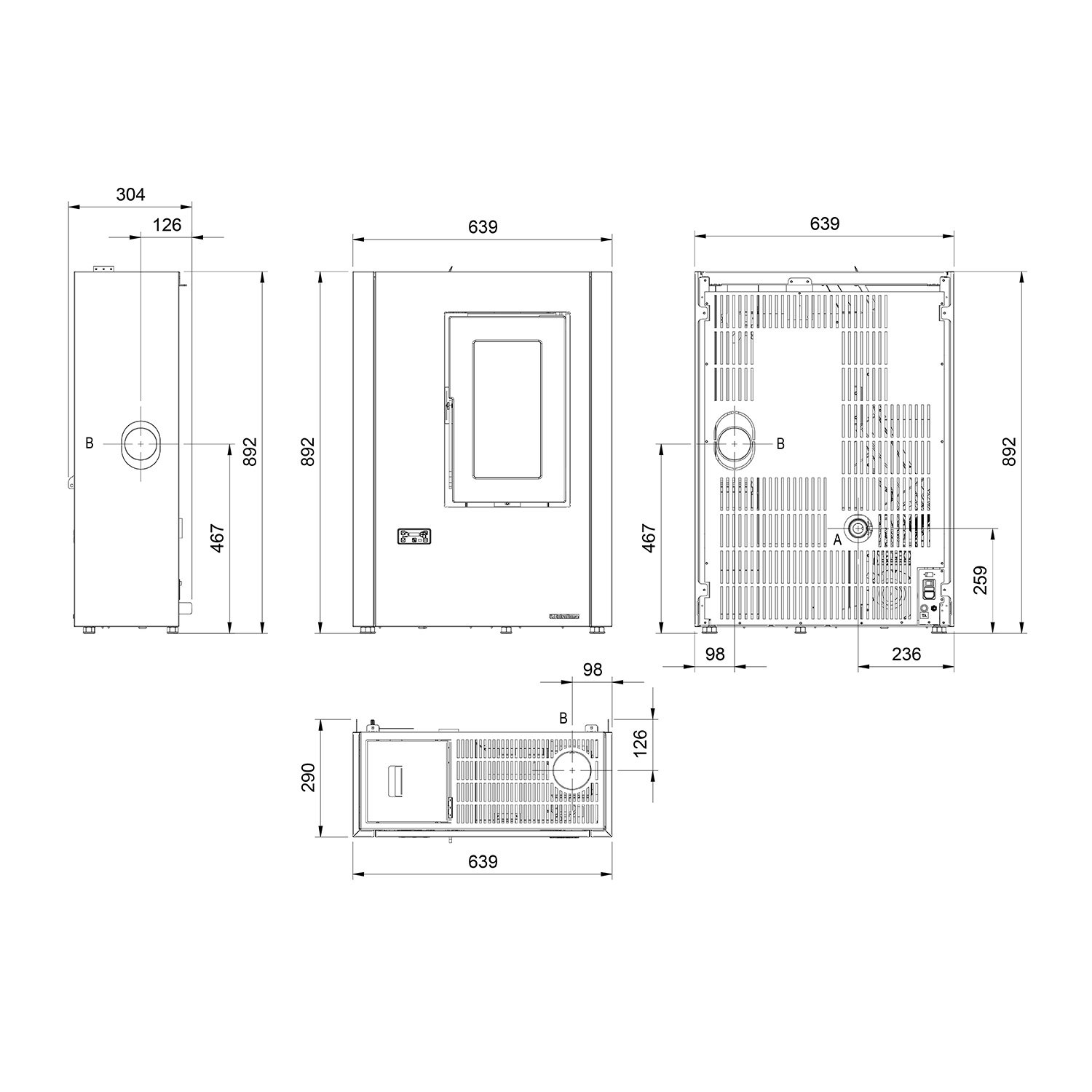 Extraflame Luisella 5.0 Maxi Pelletofen Schwarz