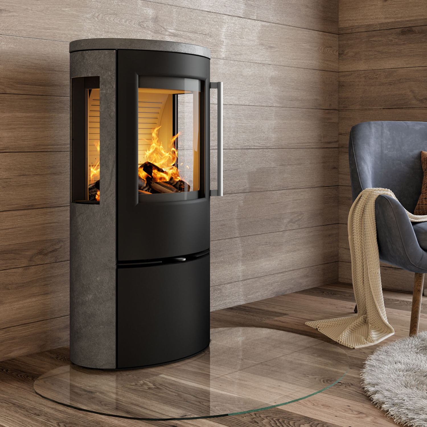 TermaTech TT23RGS Kaminofen Stahl Schwarz/Speckstein