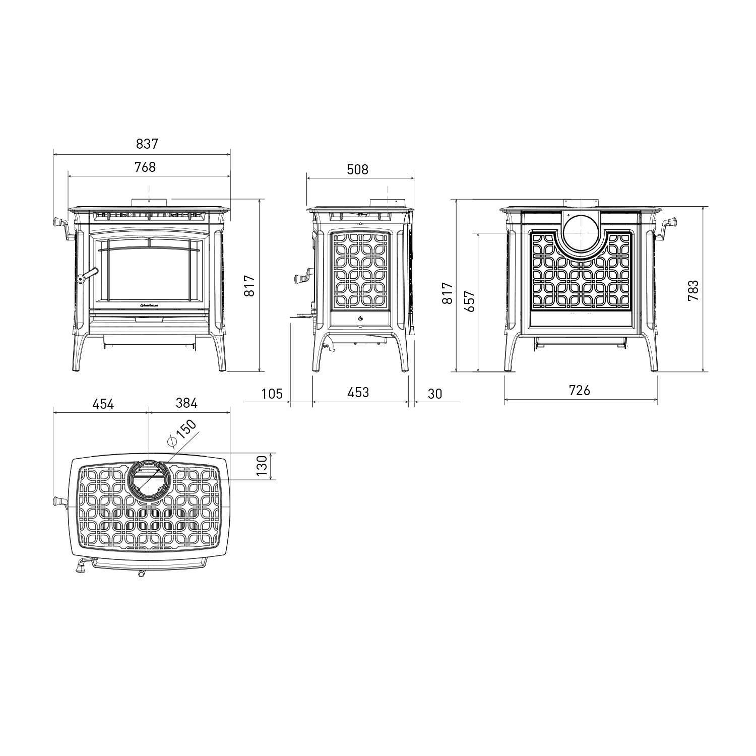 Hergom Manchester Kaminofen Gusseisen Schwarz Hergom Manchester Kaminofen Gusseisen Schwarz