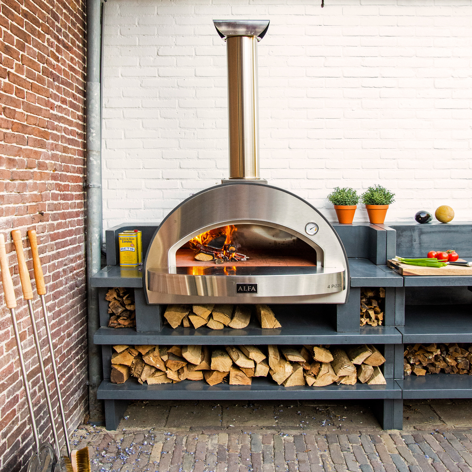 Alfa Forni Pizzaofen 4 Pizze Grau ohne Unterbau
