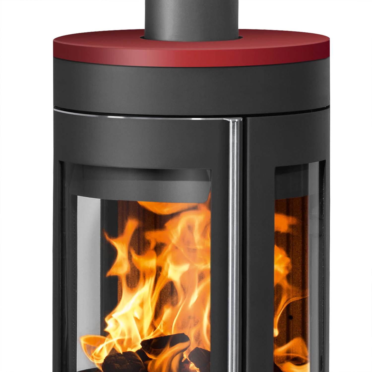 Justus Mino Trios 2.0 Kaminofen Stahl Schwarz mit Keramik-Abdeckplatte Bordeauxrot