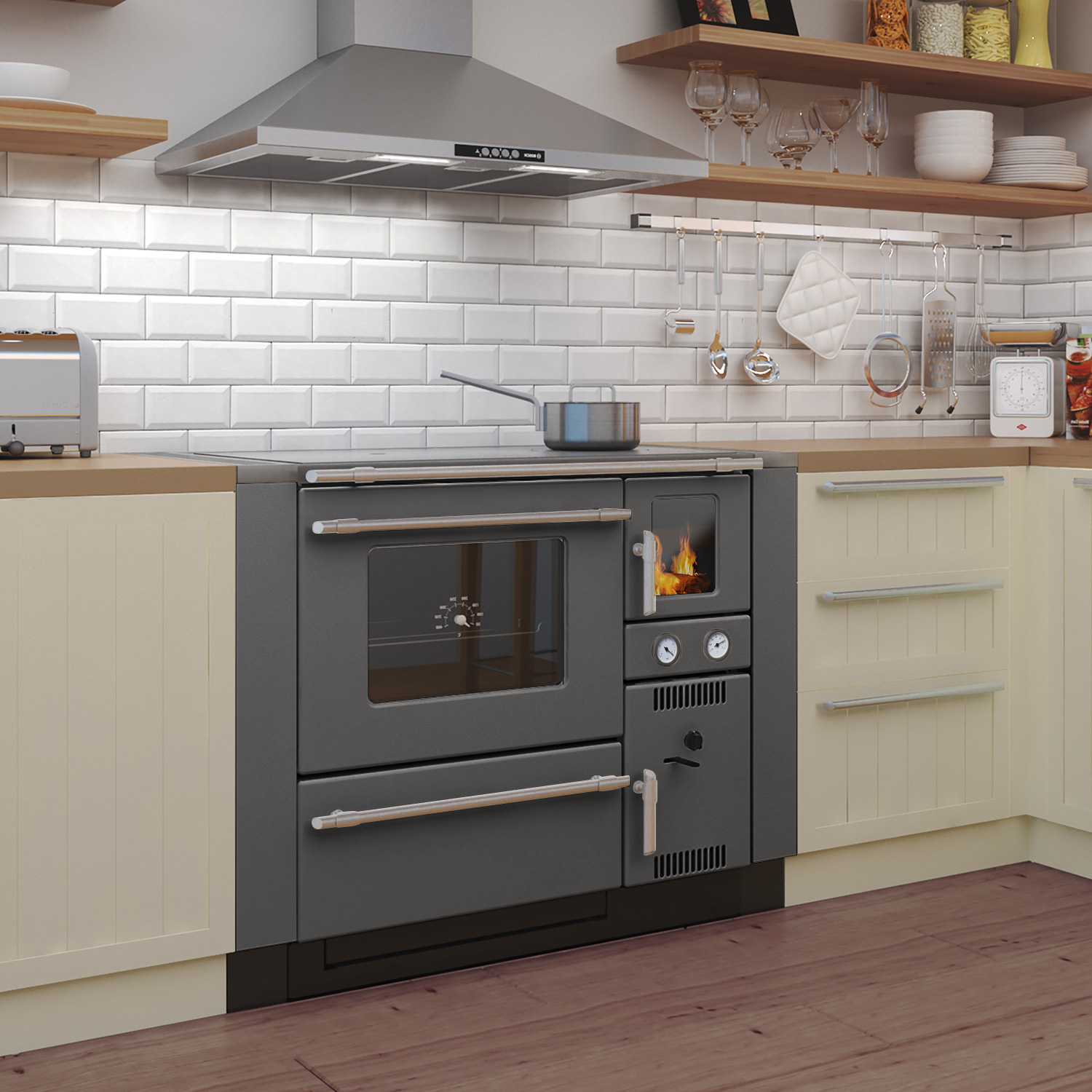 Wamsler K 148 Küchenofen wasserführend Anthrazit/Matt, Rauchrohr links Wamsler K 148 Küchenofen wasserführend Anthrazit/Matt, Rauchrohr links