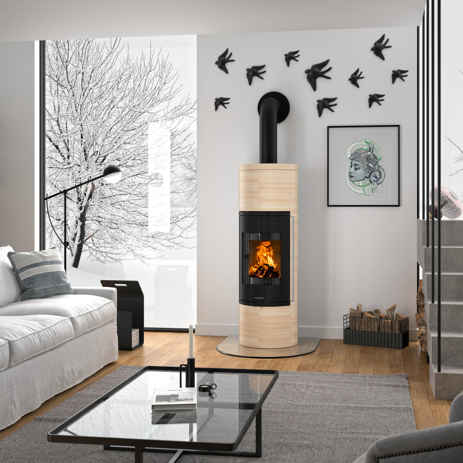 Oranier Arkona W+ 2.0 Kaminofen Stahl Schwarz / Keramik Corretto