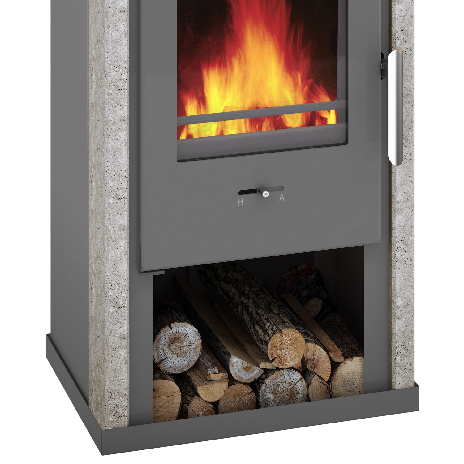 Wamsler Yuna Kaminofen Stahl grau/ Naturstein