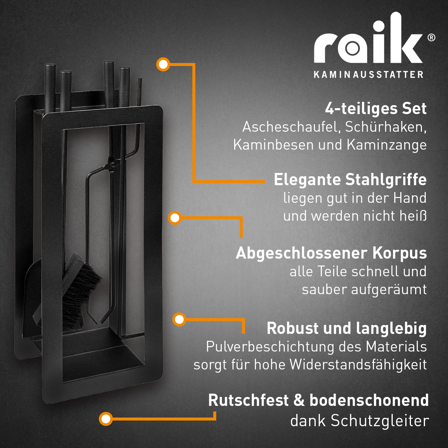 Raik Kaminbesteck Theodor, 4-tlg., schwarz