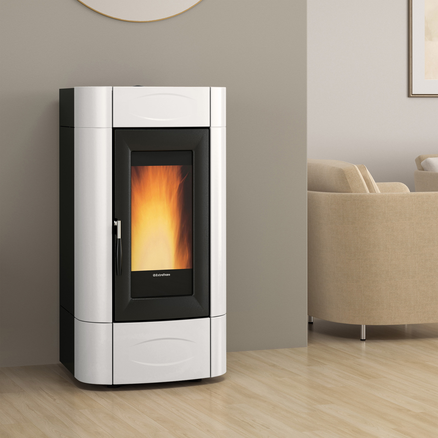 Extraflame Evolution Line Isidora Idro H16 wasserführender Pelletofen Weiß