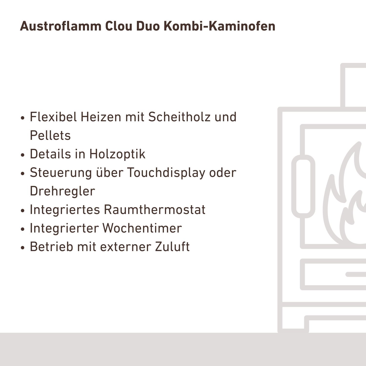 Austroflamm Clou Duo Kombi-Kaminofen Stahl Gussgrau