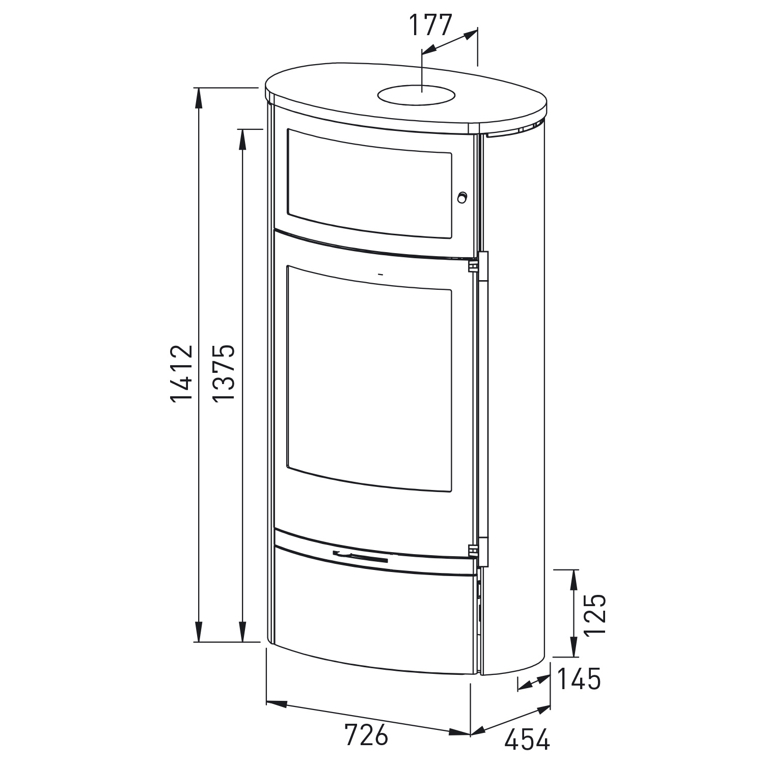 Lotus Jubilee 35 Kaminofen Schwarz mit Warmhaltefach, RR hinten od. RR oben