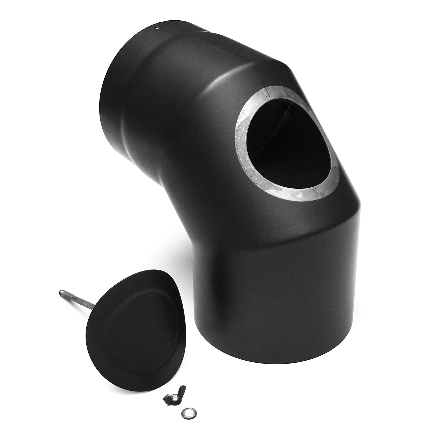Raik Basic Rauchrohrbogen 200mm schwarz 90° mit Tür für Rauchrohr / Ofenrohr