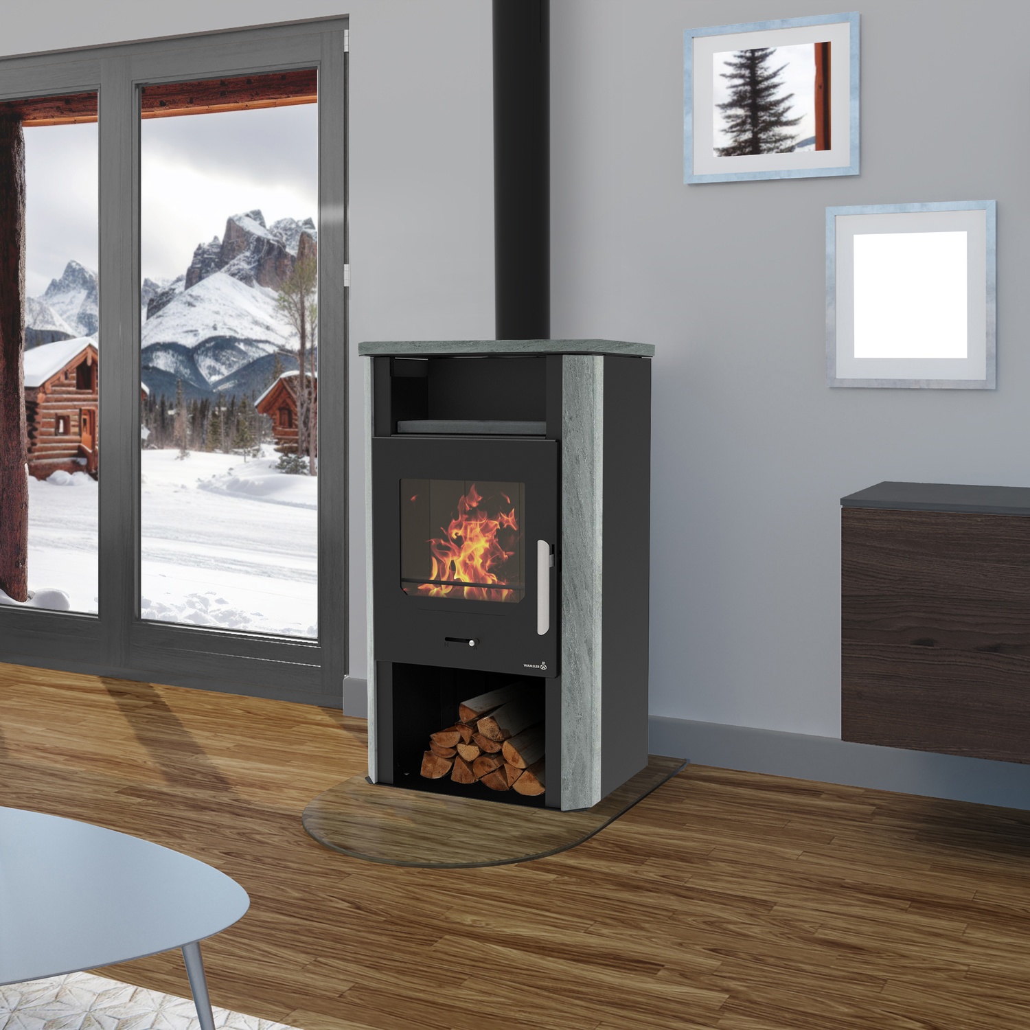 Wamsler Kaminofen Cube schwarz Naturstein