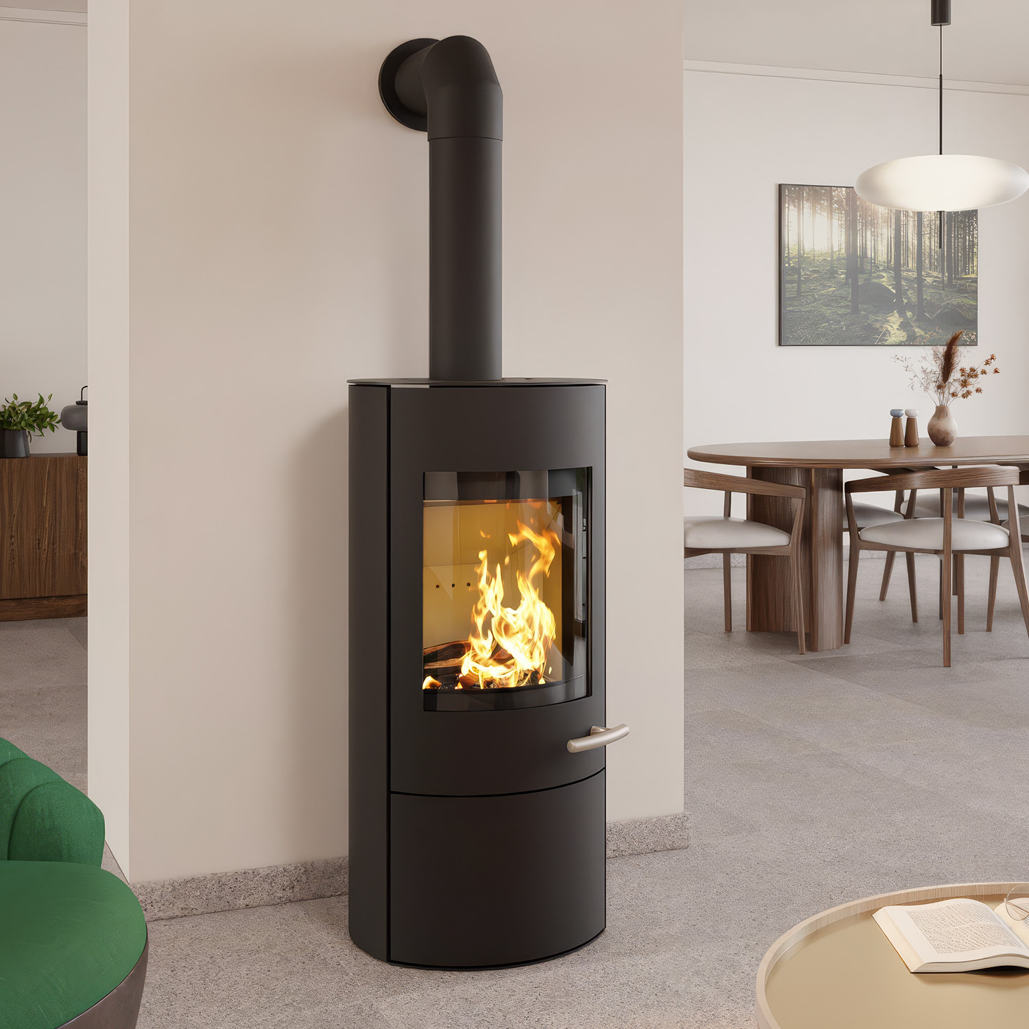 Haas+Sohn SOLIDO Stahl Kaminofen mit Kochplatte mit Holzfach und Türe tief-schwarz