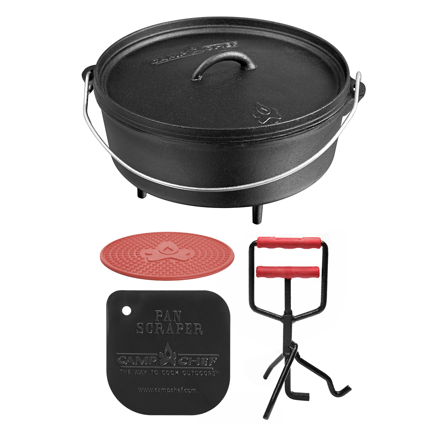 Camp Chef Set: Classic Dutch Oven SDO-12 mit Profi-Deckelheber, Hot Pad und Reinigungsschaber Camp Chef Set: Classic Dutch Oven SDO-12 mit Profi-Deckelheber, Hot Pad und Reinigungsschaber