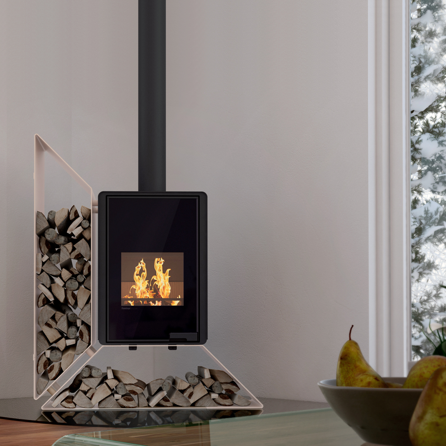 HS Flamingo Deluxe Kampa Kaminofen Creme Regal links