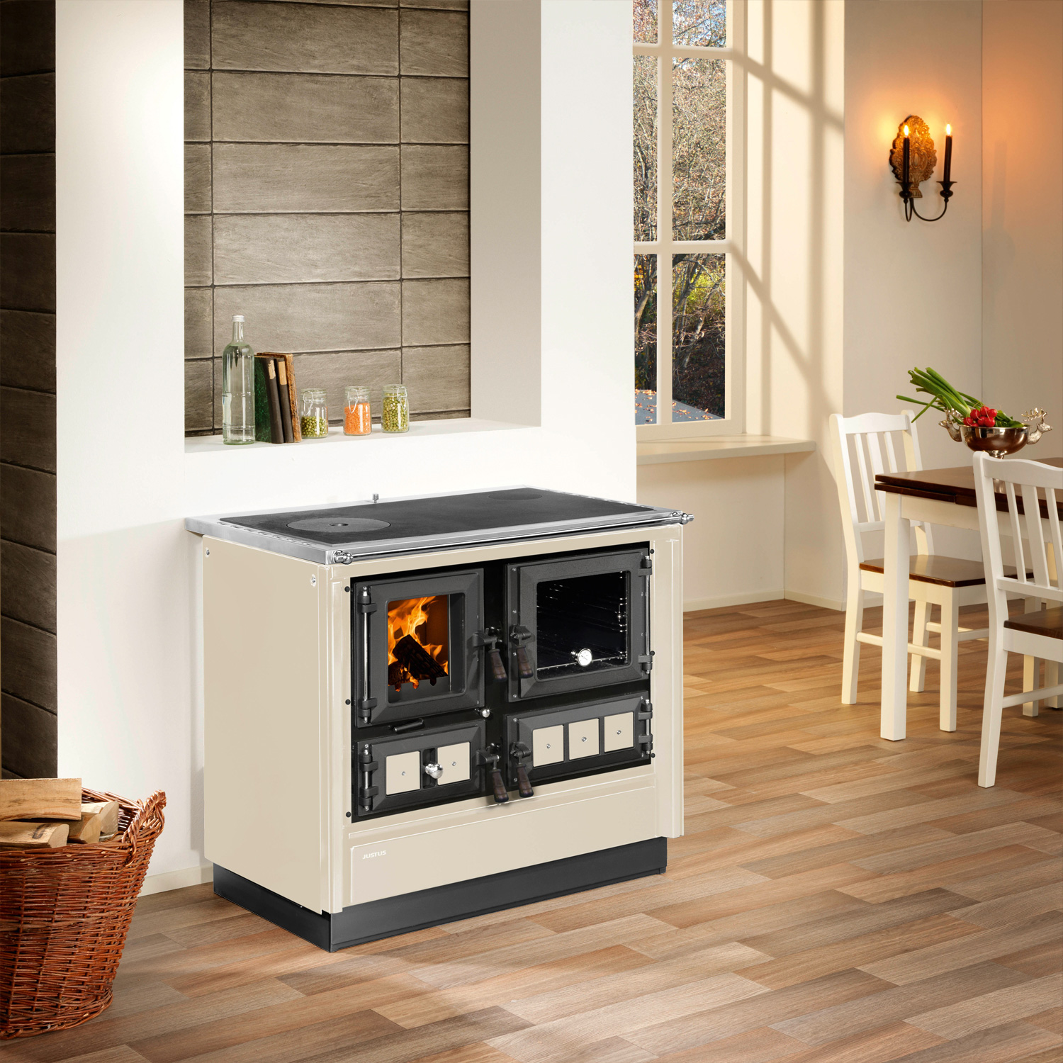 Justus Rustico-90 2.0 Küchenofen Stahl Creme, Backfach rechts