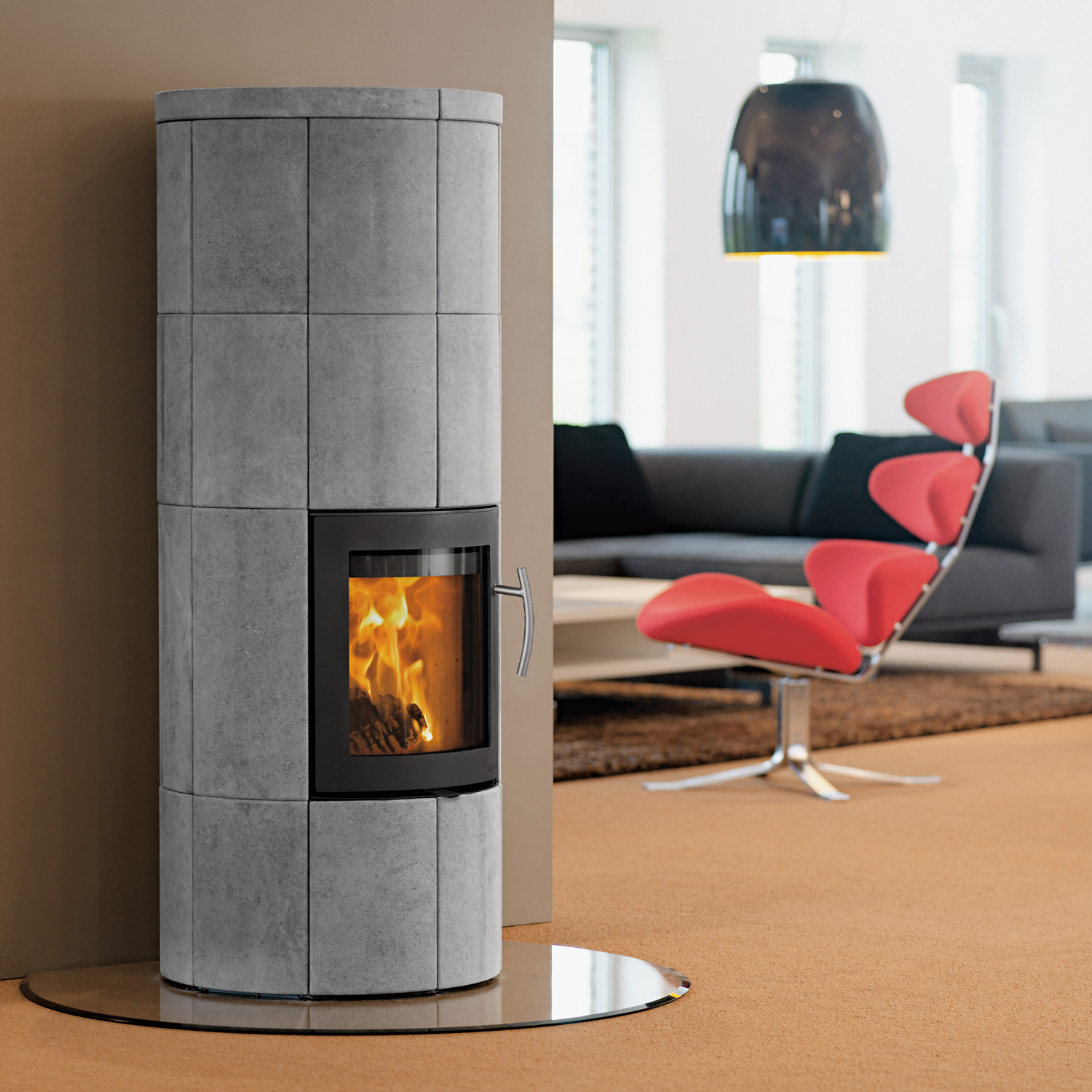 Lotus M2 Kaminofen Schwarz/ Speckstein, Rauchabgang hinten
