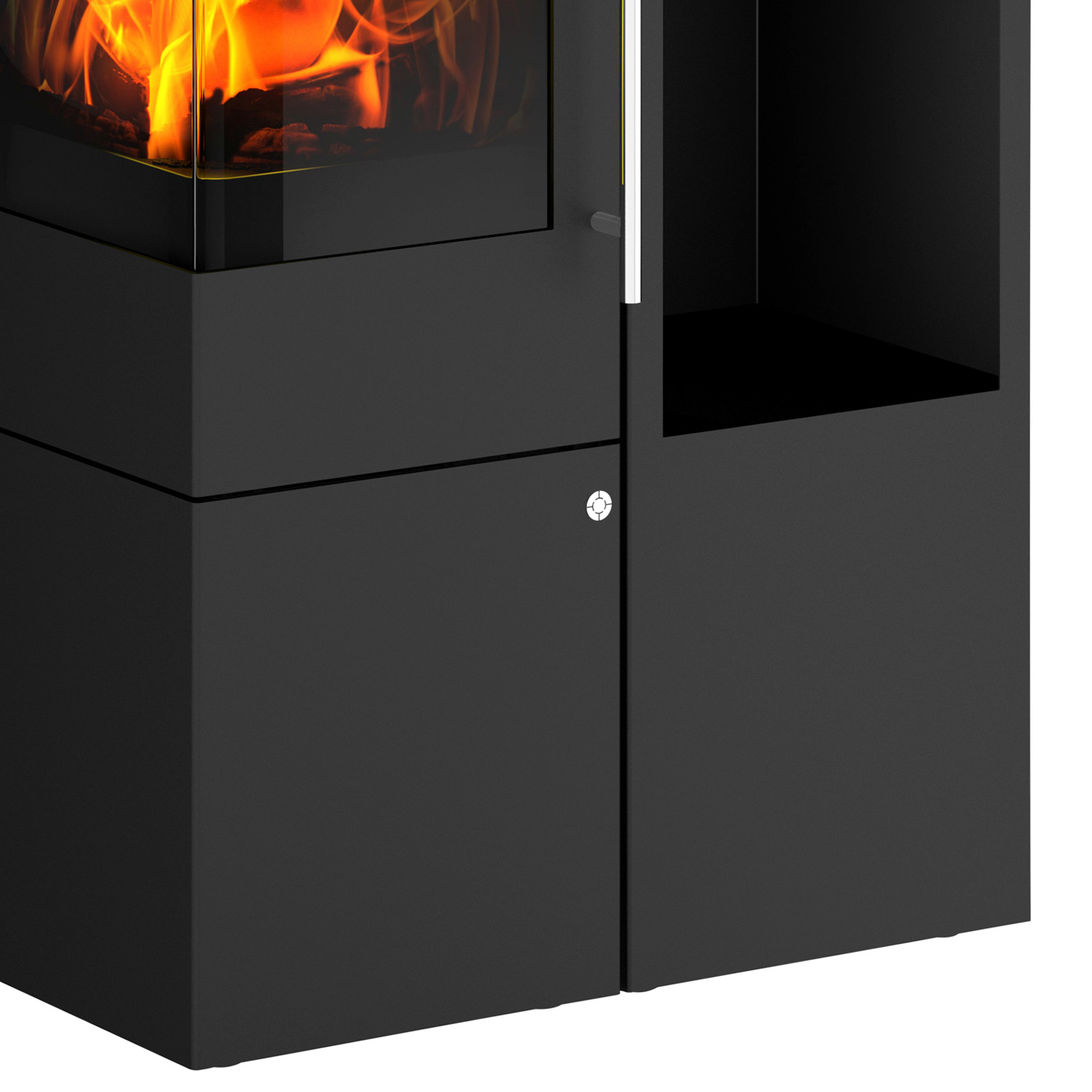Olsberg Ipala Smart Compact Kaminofen Stahl schwarz, Türanschlag links, Stahltür mit Holzregal rechts Olsberg Ipala Smart Compact Kaminofen Stahl schwarz, Türanschlag links, Stahltür mit Holzregal rechts