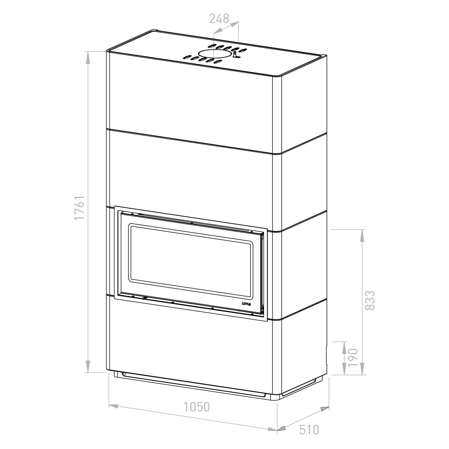Lotus Beto 470W Plus Kaminofen Magic Tür, Topplatte Grau, Rauchabgang hinten Lotus Beto 470W Plus Kaminofen Magic Tür, Topplatte Grau, Rauchabgang hinten