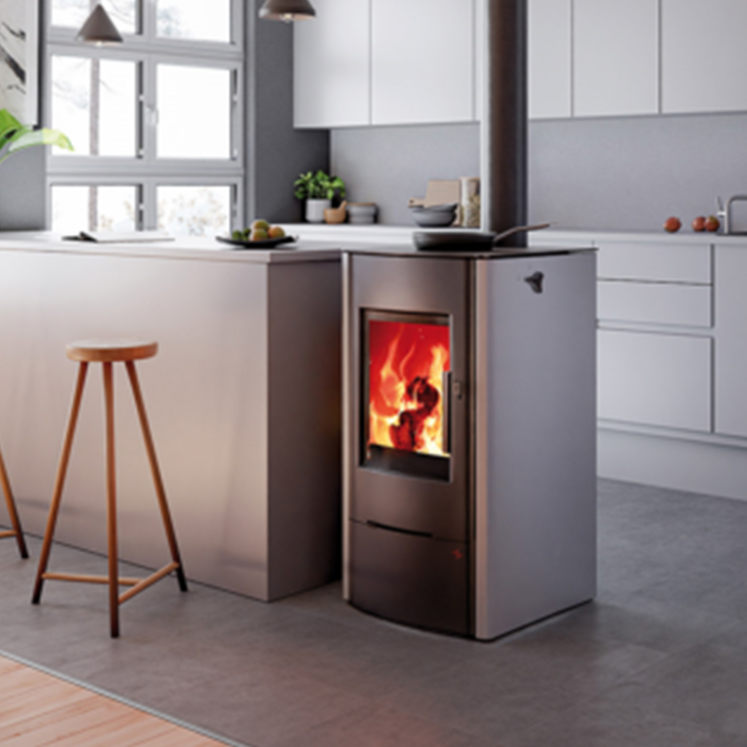 Haas+Sohn ELLMAU COOK easy Kaminofen mit Glaskeramik-Kochplatte weiß