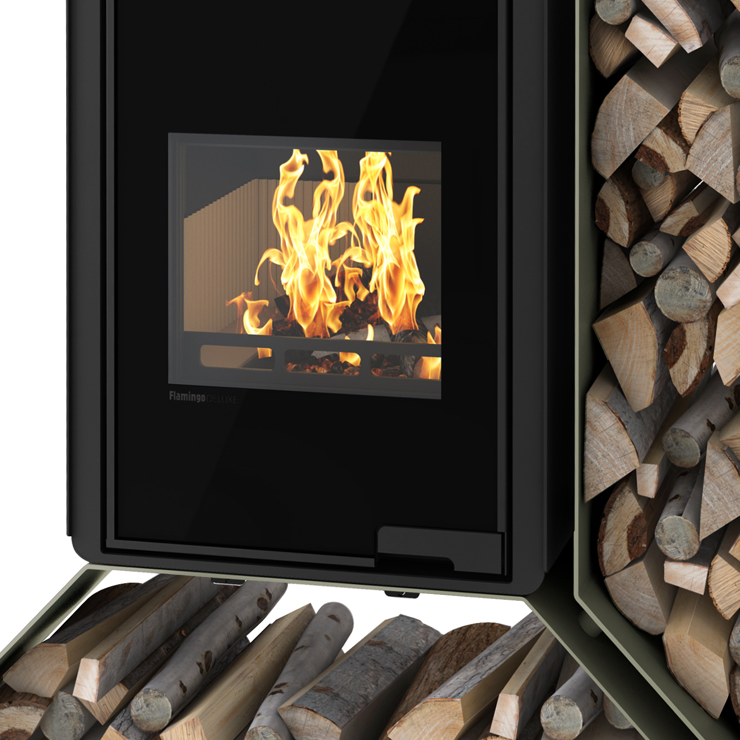 HS Flamingo Deluxe Kampa Kaminofen Olive Regal rechts