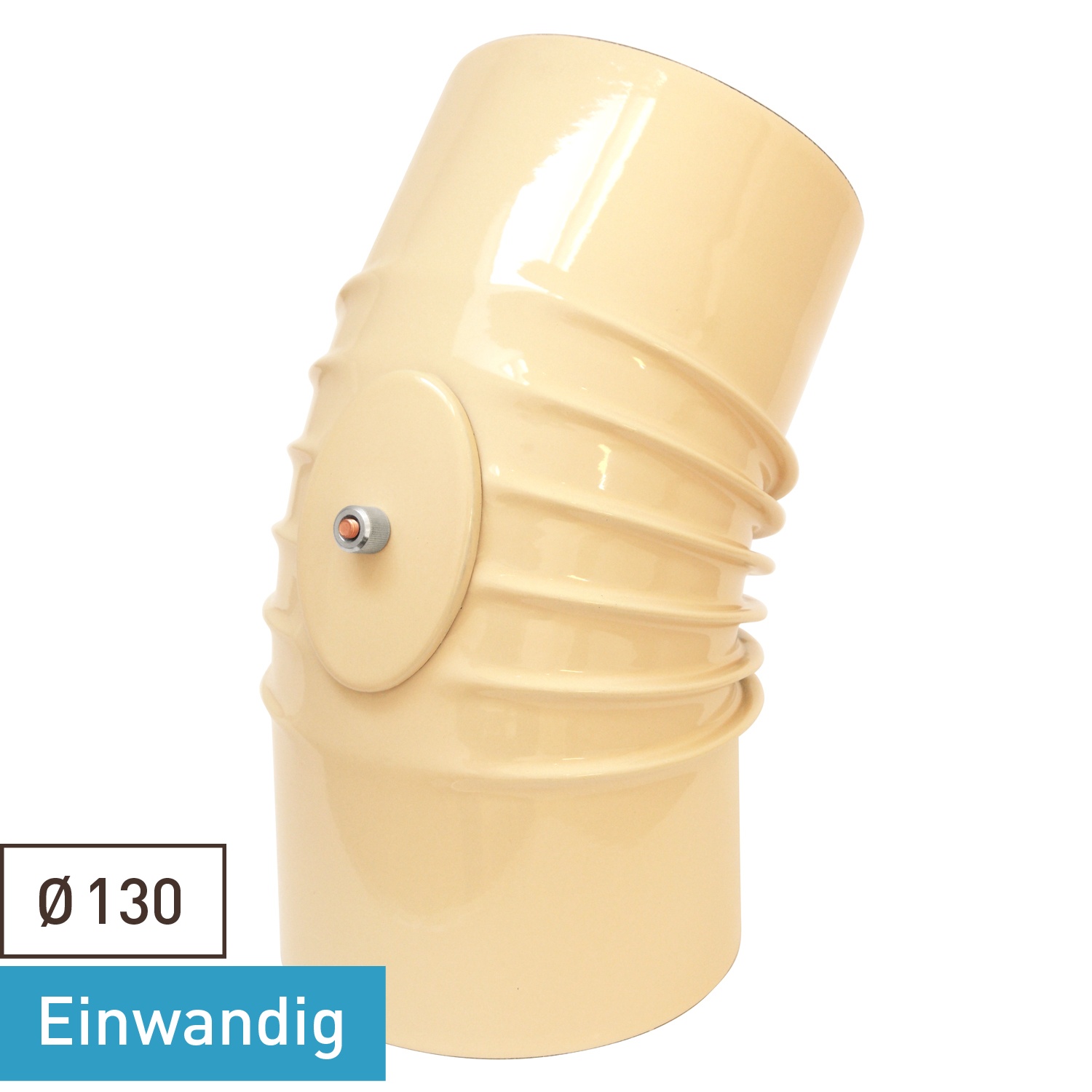 Raik Rauchrohrbogen / Ofenrohrbogen Emaille 130mm - 45° Bogen gerippt Elfenbein mit Reinigungsöffnung